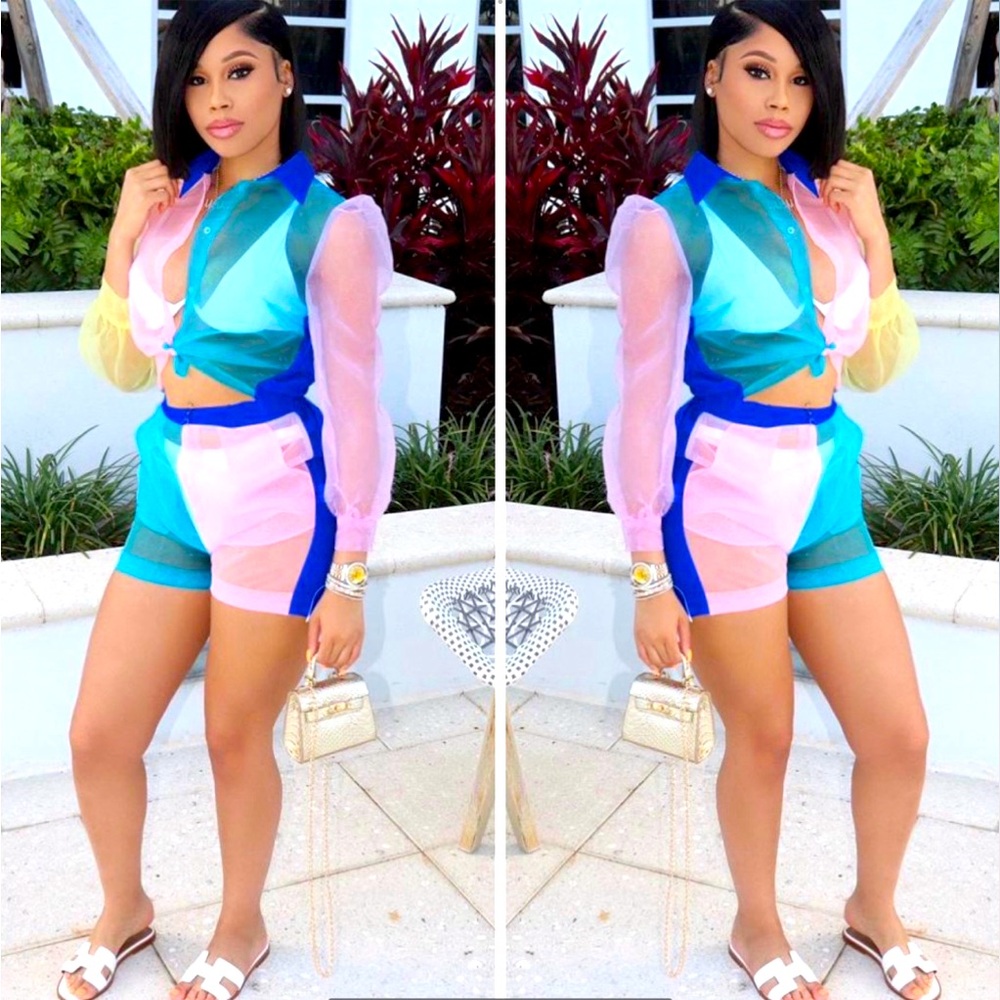 Mesh Color Block Short Sets